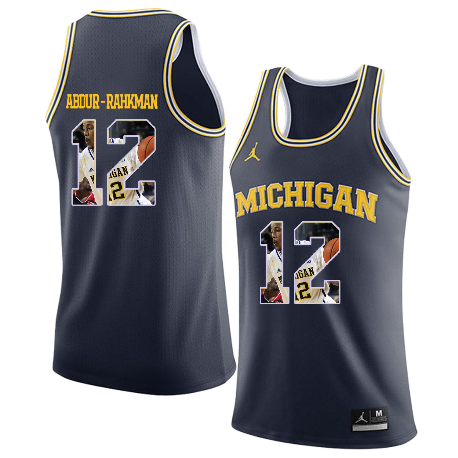 Men Jordan University of Michigan Basketball Navy #12 Abdur-Rahkman Fashion Edition Customized NCAA Jerseys->customized ncaa jersey->Custom Jersey